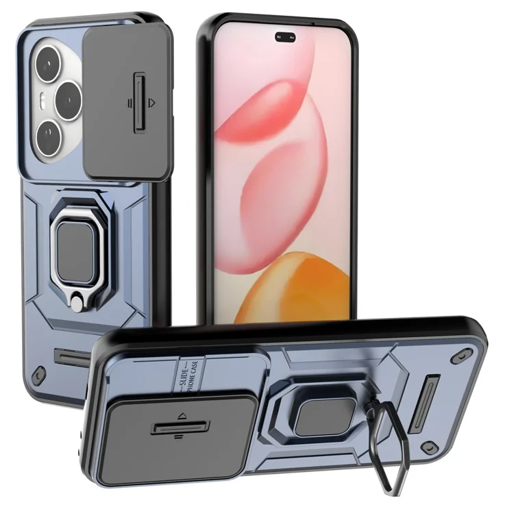 For Honor 400 Pro 5G (Global) Case Rotatable Ring Kickstand PC TPU Shockproof Phone Cover - Navy Blue