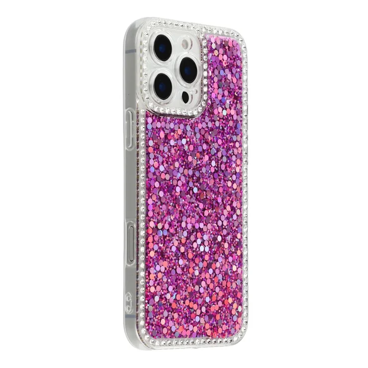 For iPhone 16 Pro Case Rhinestone Edge Glitter Epoxy TPU Phone Cover - Purple For iPhone 16 Pro Case Rhinestone Edge Glitter Epoxy TPU Phone Cover - Purple