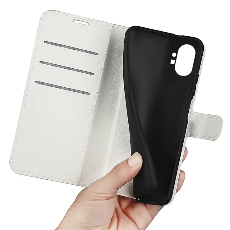 For Nothing phone (1) 5G Litchi Texture PU Leather Full Protection Case Flip Stand Wallet Phone Cover - White
