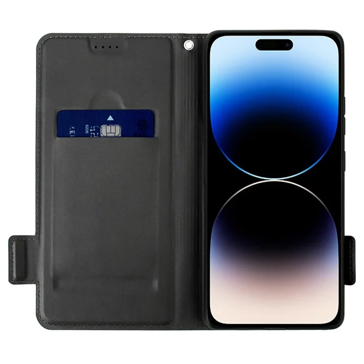 Anti-scratch PU Leather Phone Case For iPhone 14 Pro Max, Contrast Color Card Holder Magnetic Clasp Phone Cover with Stand - Black