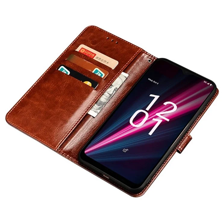 IDEWEI Crazy Horse Texture Stand Wallet Case for T-Mobile Revvl 6 Pro 5G, PU Leather + TPU Full Body Protection Cover - Black