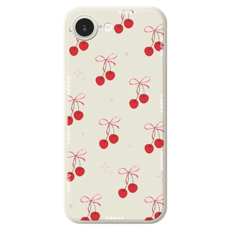 For iPhone 17e / 16e Case Cute Bow Cherry Pattern Printing Straight Edge TPU Phone Back Cover - Beige For iPhone 17e / 16e Case Cute Bow Cherry Pattern Printing Straight Edge TPU Phone Back Cover - Beige