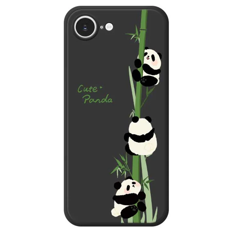 For iPhone 17e / 16e Case Panda Climbing Bamboo Pattern Printing Straight Edge TPU Phone Back Cover - Black For iPhone 17e / 16e Case Panda Climbing Bamboo Pattern Printing Straight Edge TPU Phone Back Cover - Black
