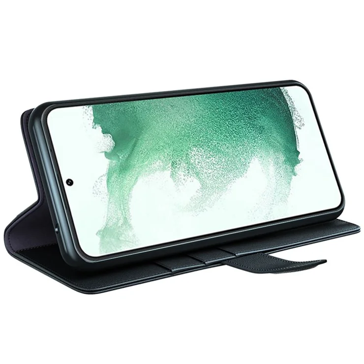 For Samsung Galaxy S23+ Case Genuine Split Leather Phone Cover with Wallet Stand - Black