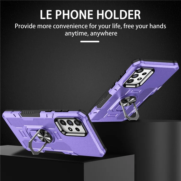 For Samsung Galaxy A73 5G Shockproof PC + TPU Phone Cover Kickstand with Ring Holder Built-in Metal Sheet - Purple