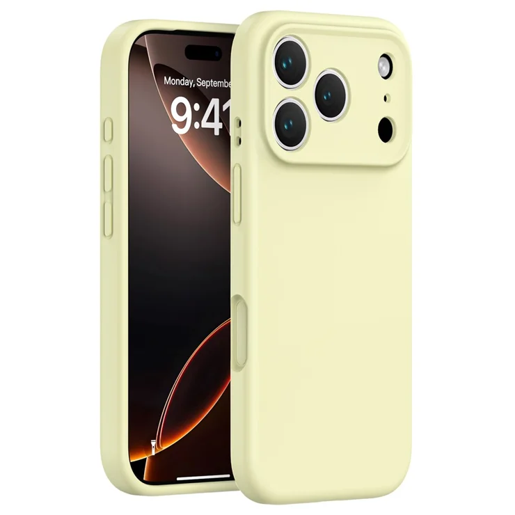 For iPhone 17 Pro Max Case Precision Fit PC + Liquid Silicone Protective Phone Cover with Microfiber Lining - Cream Yellow For iPhone 17 Pro Max Case Precision Fit PC + Liquid Silicone Protective Phone Cover with Microfiber Lining - Cream Yellow