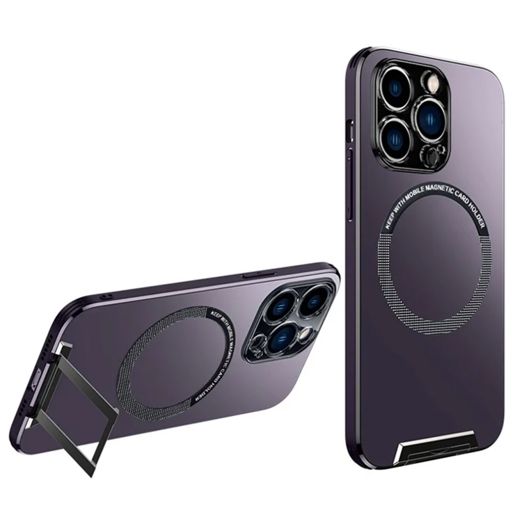 Supporting Kickstand Phone Case for iPhone 14 Pro Max, Compatible with MagSafe Drop Protection Aluminum Alloy+TPU+PC Phone Protector Cover - Purple