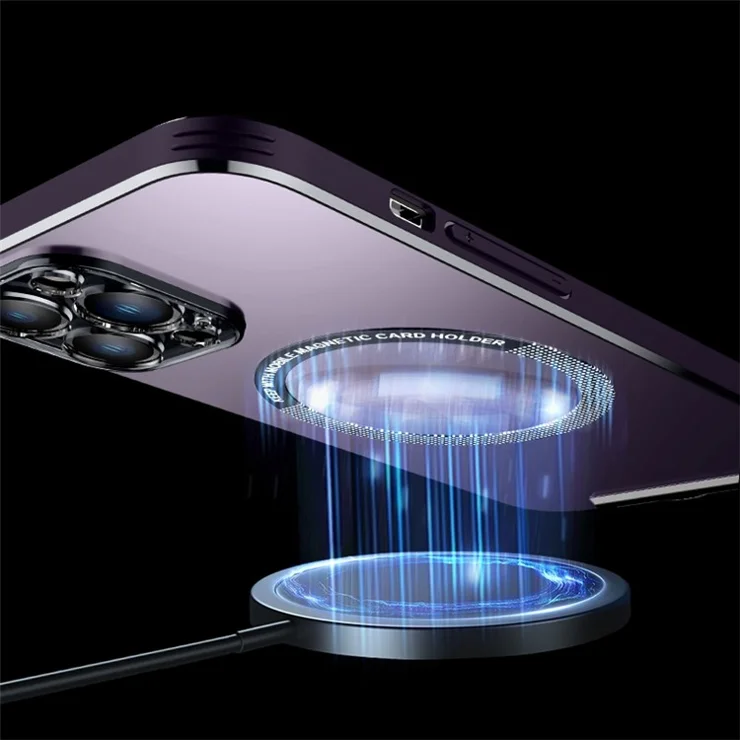 Supporting Kickstand Phone Case for iPhone 14 Pro Max, Compatible with MagSafe Drop Protection Aluminum Alloy+TPU+PC Phone Protector Cover - Purple