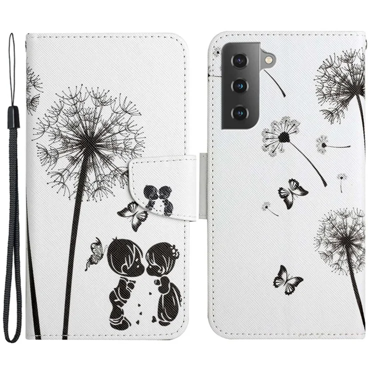 For Samsung Galaxy S23+ Cross Texture PU Leather Shockproof Phone Case Pattern Printing Wallet Stand Folio Flip Cover - Dandelion