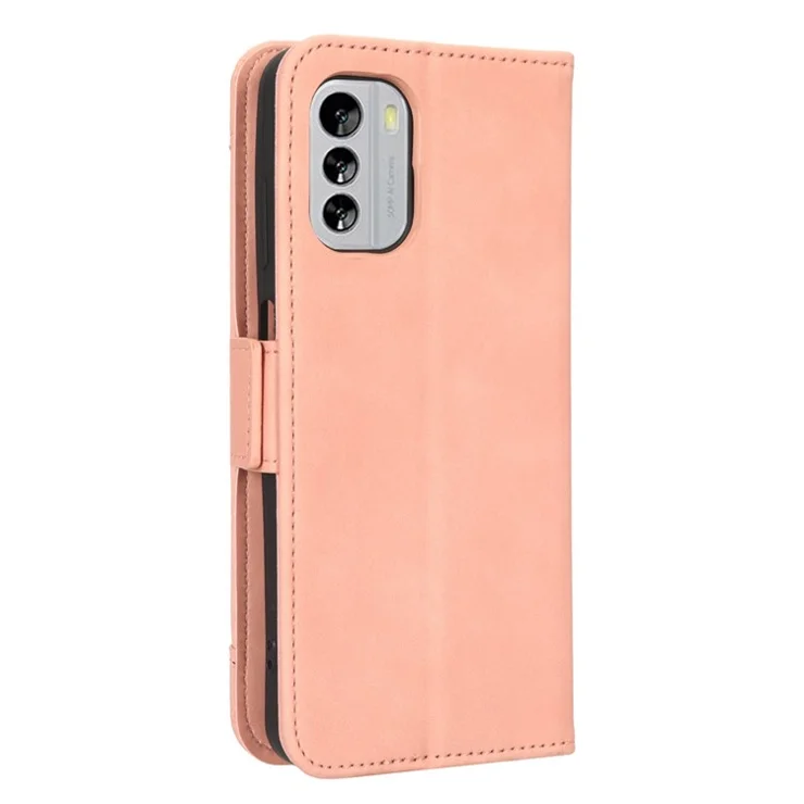 For Nokia G60 5G Multiple Card Slots PU Leather Case Wallet Stand Magnetic Clasp Folio Flip Phone Cover - Pink