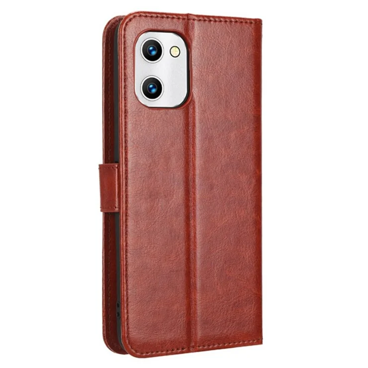 Shockproof Phone Case For Umidigi G1 PU Leather Crazy Horse Texture Phone Cover Wallet Stand with Strap - Brown