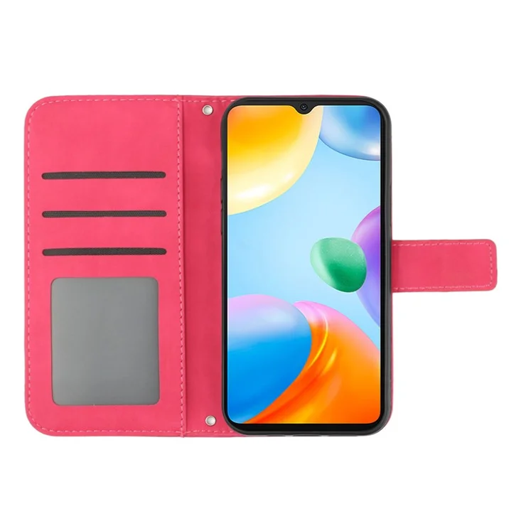 For Xiaomi Redmi 10C 4G HT04 Sunflower Imprinted Skin-Touch Anti-scratch Phone Case Magnetic Clasp PU Leather Wallet Cover Stand with Shoulder Strap - Rose
