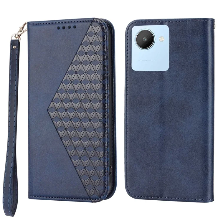 Custodia Libro Con Magnetica Per Realme C30 4G – Pelle PU Con Goffratura Mandala E Funzione Stand – Blu