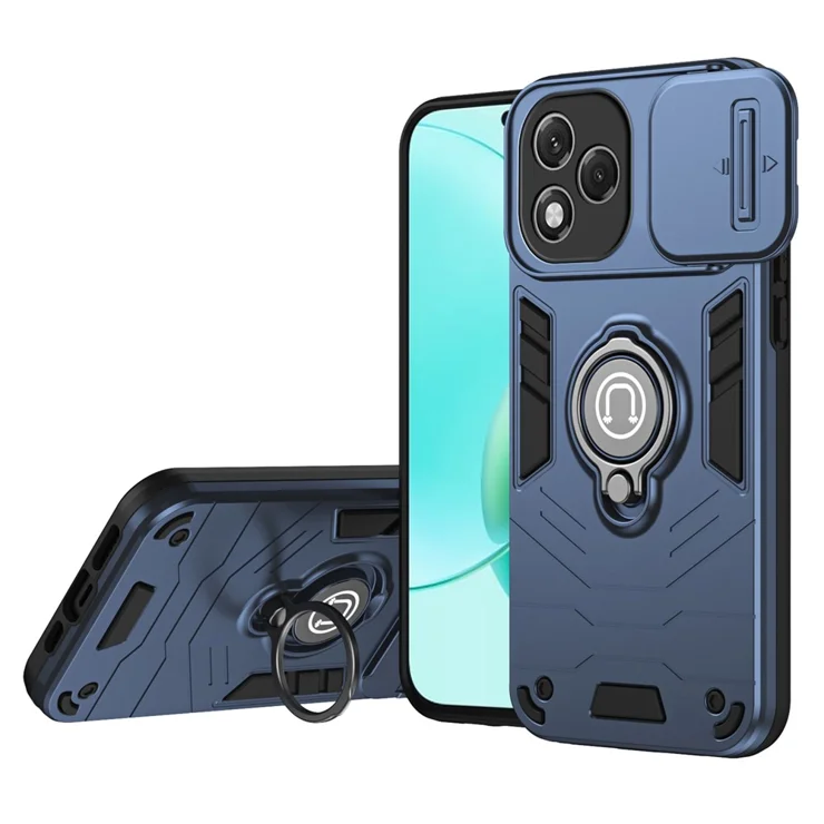 ESHUYI Cover per Honor 400 Lite 5G con Custodia per Fotocamera Scorrevole e Supporto ad Anello [Custodia Paraurti Compatibile con Supporto Magnetico per Auto], Grigio
