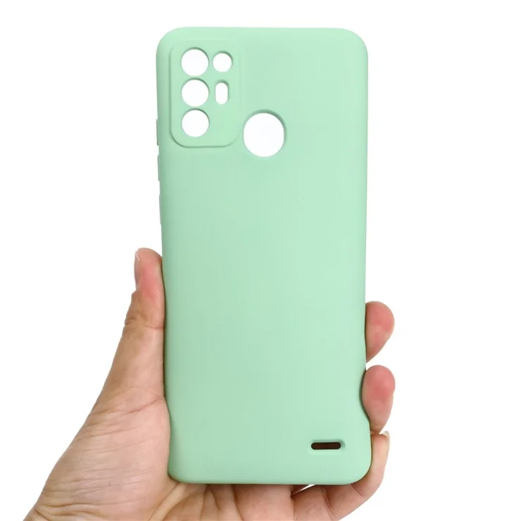 For ZTE Blade A52 Liquid Silicone Phone Case Soft Fiber Lining Anti-Scratch Drop Protection Cover with Strap - Green