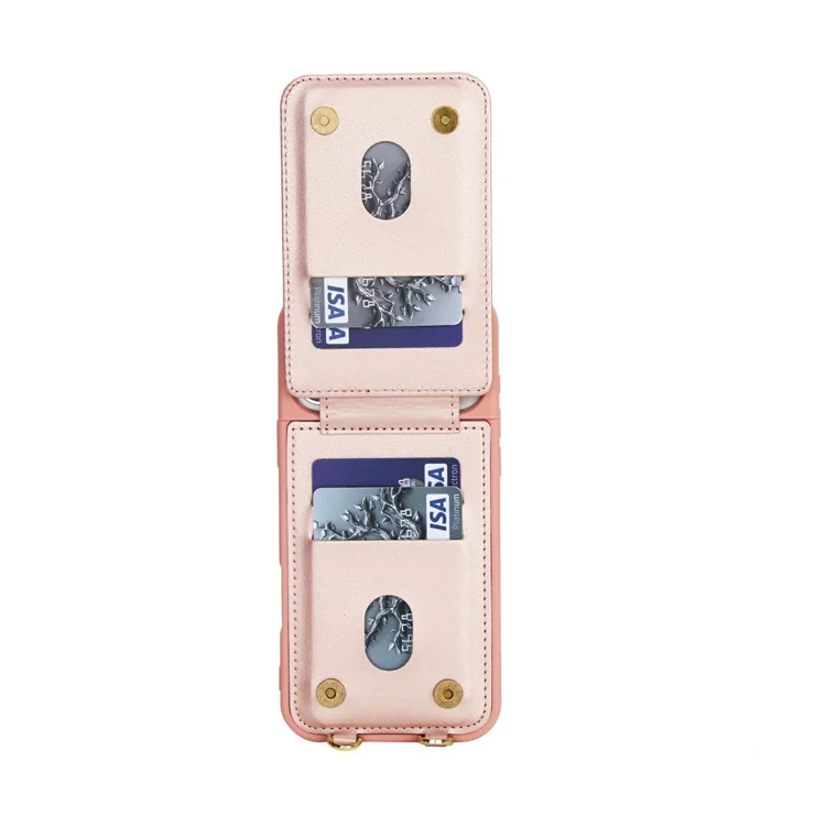 For iPhone 17 Pro Max Case Kickstand Card Slots Leather Coated TPU Cover with Shoulder Strap - Rose Gold For iPhone 17 Pro Max Case Kickstand Card Slots Leather Coated TPU Cover with Shoulder Strap - Rose Gold