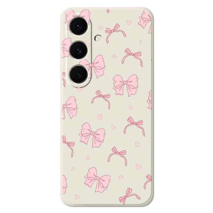 For Samsung Galaxy S25 FE Case Pink Bow Love Pattern Printing Straight Edge TPU Phone Back Cover - Beige For Samsung Galaxy S25 FE Case Pink Bow Love Pattern Printing Straight Edge TPU Phone Back Cover - Beige