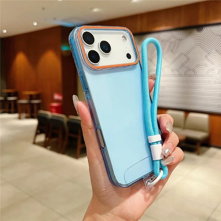 For iPhone 17 Pro Case with Wrist Strap Orange Camera Edge