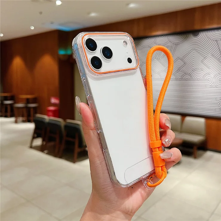 For iPhone 17 Pro Max Case with Wrist Strap Orange Camera