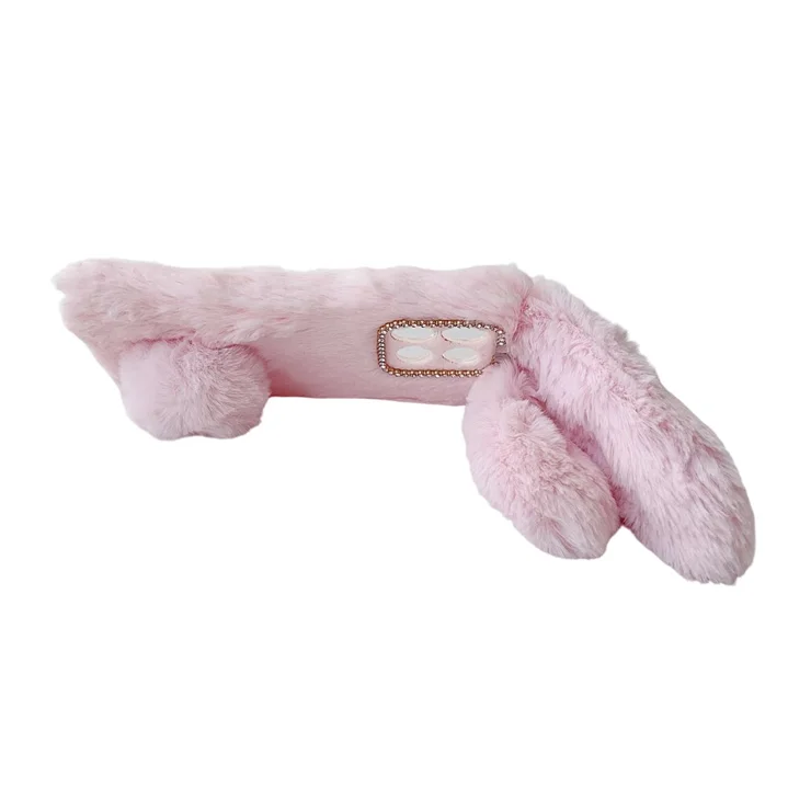 Custodia Peluche Per Motorola Edge 30 | Morbida, Con Pom Pom E Diamanti, Rosa