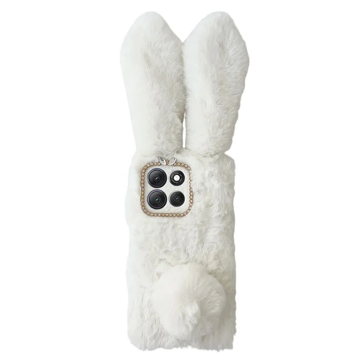 Peluche Custodia Cover per Motorola Moto G62 5G,Custodia Coniglio Peluche per Moto G62 5G, Custodia Peloso Carino Protettiva Fluffy Cover Bambine Copertura Caso per Motorola Moto G62 5G - Rosa bianco