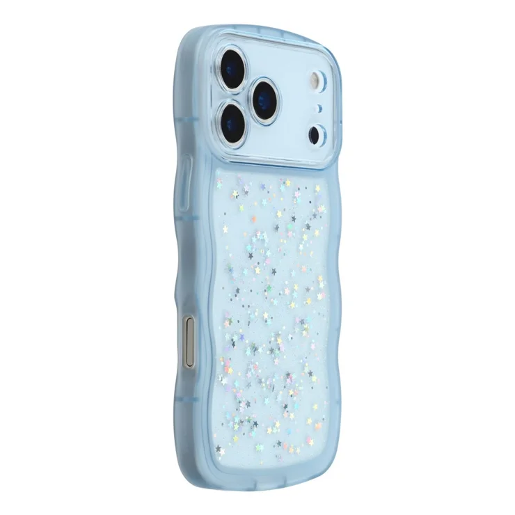 For iPhone 17 Pro Max Case Wavy Edge Epoxy TPU Shockproof Phone Cover -  Transparent Blue