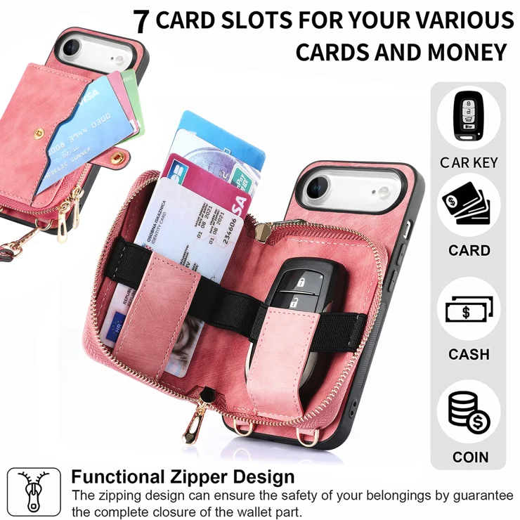For iPhone Air PU Leather Phone Back Cover with Zipper Card