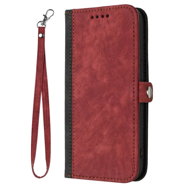 YX0020 For Xiaomi Redmi 10C 4G Hands-free Stand Phone Case, Dual Magnetic Clasp PU Leather Flip Cover Shell with Strap - Red