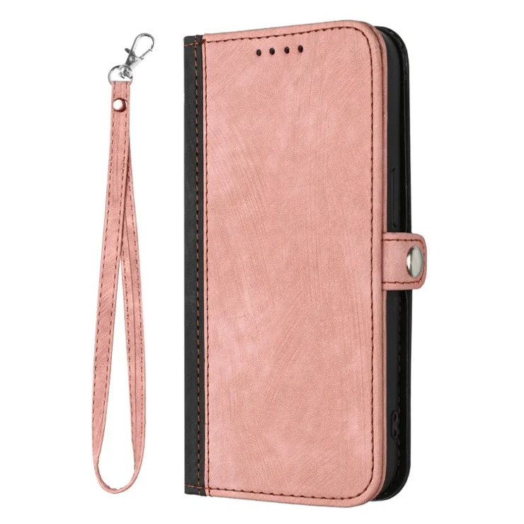 YX0020 Smart Phone Case for iPhone 13 Pro 6.1 inch Bump Proof PU Leather Stand Dual Magnetic Clasp Phone Cover Shell with Strap - Pink