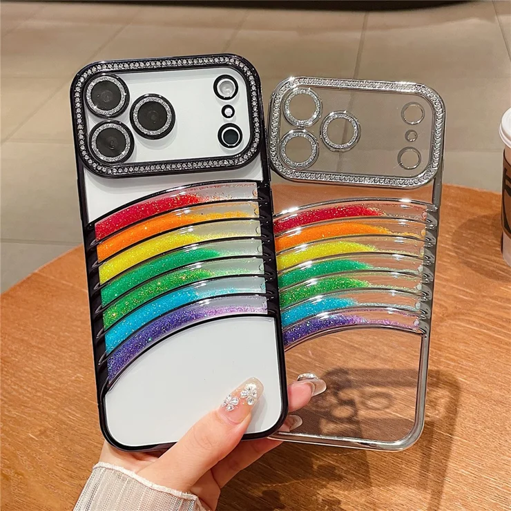 For iPhone 17 Pro Max Case Rhinestone Decor Rainbow Quicksand TPU Acrylic Phone Back Cover - Gold For iPhone 17 Pro Max Case Rhinestone Decor Rainbow Quicksand TPU Acrylic Phone Back Cover - Gold