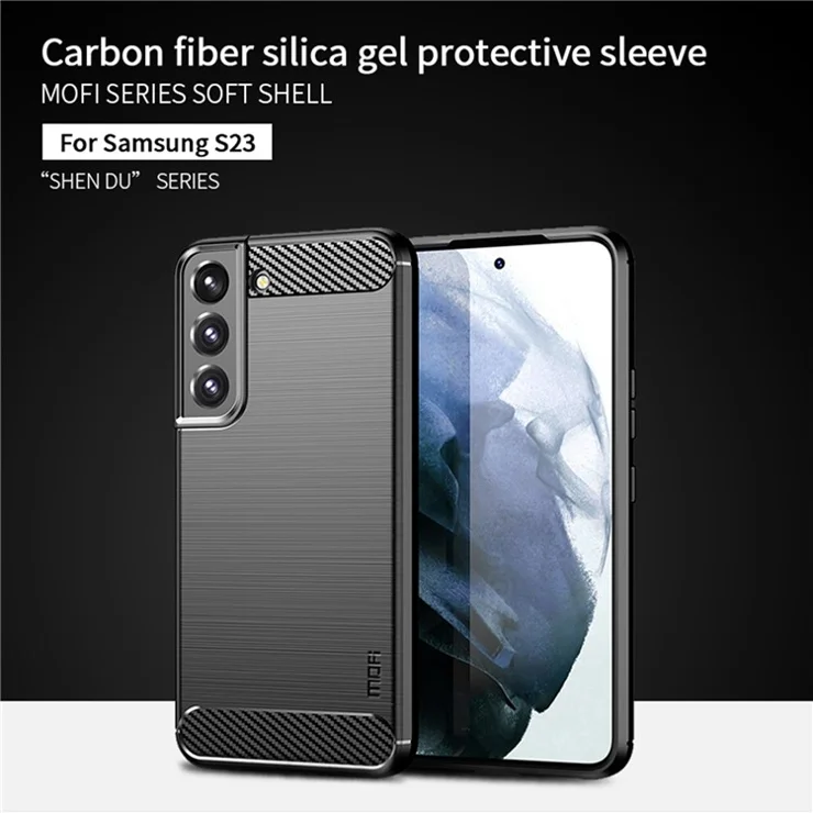 MOFI JK TPU Series-1 Carbon Fiber Texture Phone Shell for Samsung Galaxy S23, Anti-dust Phone Case Soft TPU Brushed Phone Case - Red