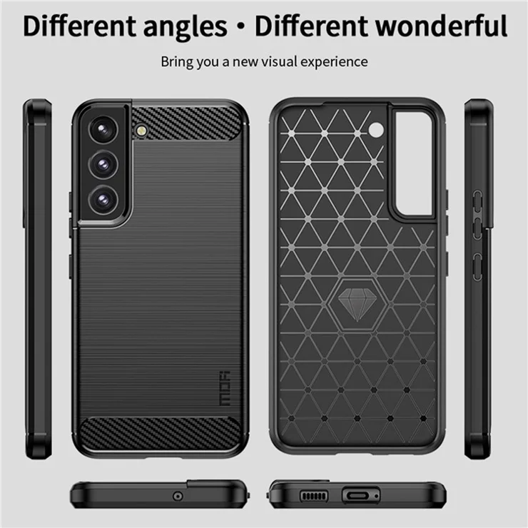 MOFI JK TPU Series-1 Carbon Fiber Texture Phone Shell for Samsung Galaxy S23, Anti-dust Phone Case Soft TPU Brushed Phone Case - Blue