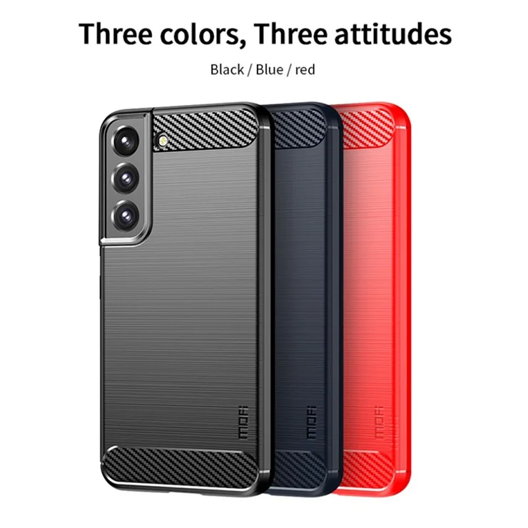 MOFI JK TPU Series-1 Phone Case for Samsung Galaxy S23+, Carbon Fiber Texture Drop Protection TPU Brushed Phone Cover - Red
