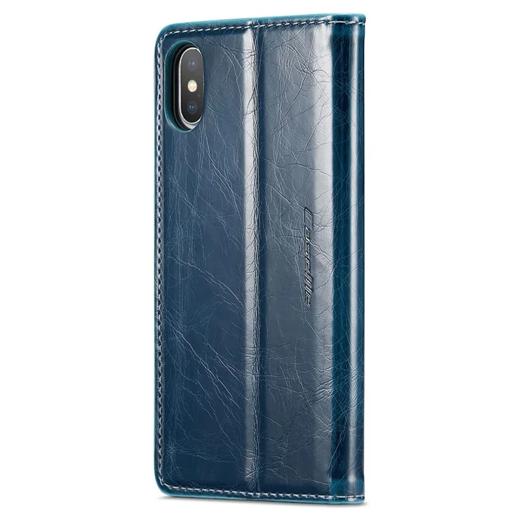 CASEME 003 Series Cell Phone Case For iPhone X / XS 5.8 inch PU Leather Stand Wallet Retro Waxy Texture Magnetic Closure Flip Phone Cover - Blue