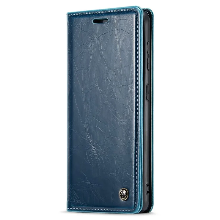 CASEME 003 Series For Samsung Galaxy S21 FE 5G PU Leather Anti-drop Phone Case Waxy Texture Magnetic Closure Phone Cover Stand Wallet - Blue