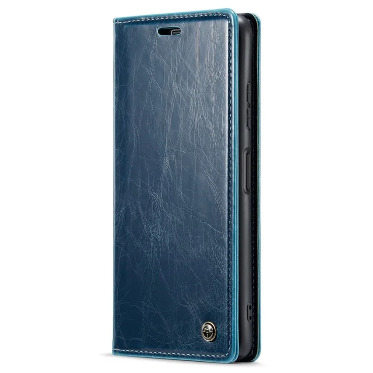 CASEME 003 Series For Samsung Galaxy A22 5G (EU Version) / F42 5G Waxy Texture Phone Wallet Stand Case PU Leather Magnetic Auto Closing Cover - Blue