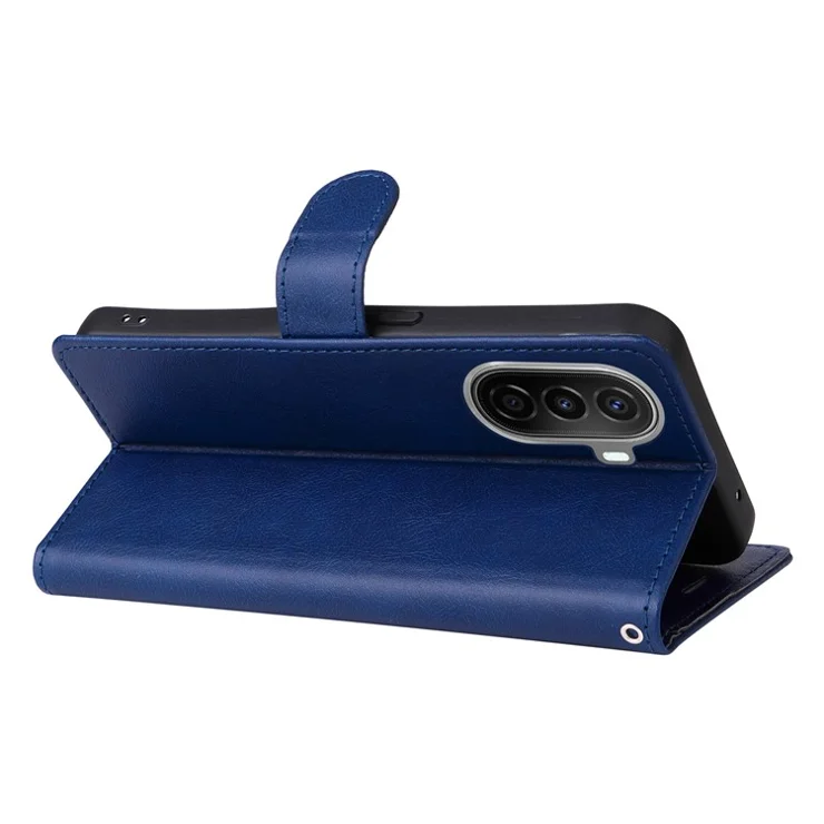 For Huawei Enjoy 50 / nova Y70 Plus 4G / nova Y70 Case Solid Color Leather Mobile Cover Wallet Stand with Strap - Blue