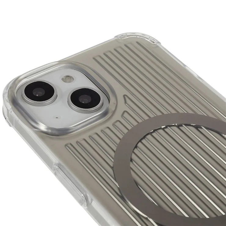 PQY Go Out Series Magnetic Phone Case for iPhone 14 Plus Compatible with MagSafe, Hybrid PC+TPU+PET Shockproof Protective Back Cover - Silver