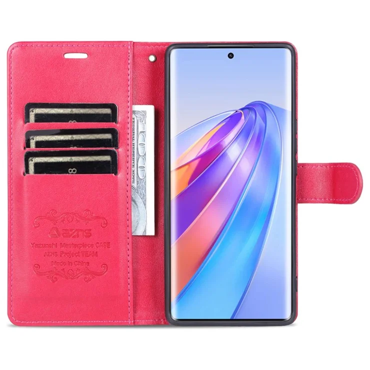 AZNS Stand Wallet Phone Case for Honor X40 5G , Shockproof Textured PU Leather Folio Flip Protective Cover - Red