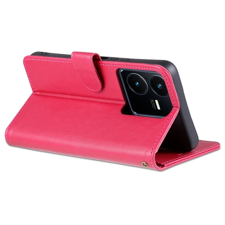 AZNS for vivo Y22s 4G / Y22 4G / Y35 4G (2022) Textured PU Leather + TPU Case Full Protection Magnetic Clasp Phone Cover with Wallet Stand - Red