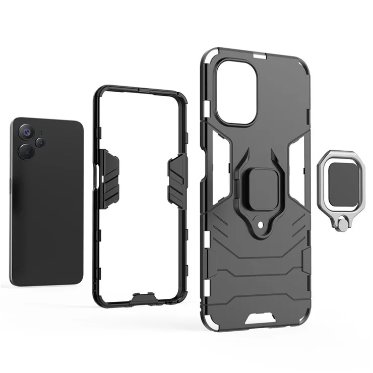 For Realme 9i 5G / 10 5G Ring Holder Kickstand Shockproof Cell Phone Cover Well-protected Hybrid PC + TPU Case - Blue