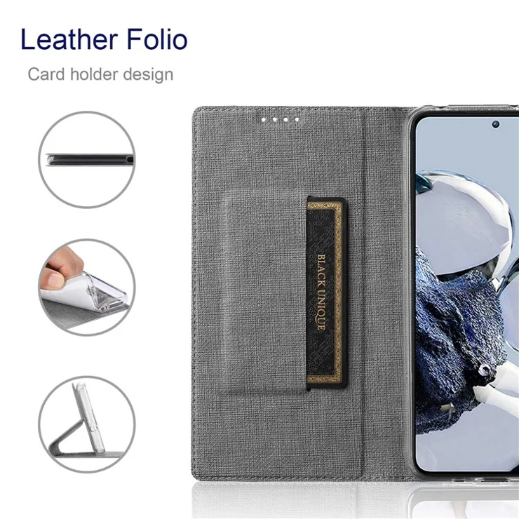 VILI DMX Series Shockproof Phone Case for Xiaomi 12T 5G / Redmi K50 Ultra 5G, PU Leather Flip Magnetic Closure Phone Cover Stand with Card Holder - Grey