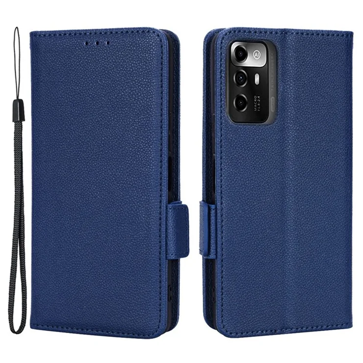 Litchi Texture Phone Case for ZTE Blade A72 5G, Stand Wallet PU Leather Magnetic Clasp Protective Cover - Dark Blue