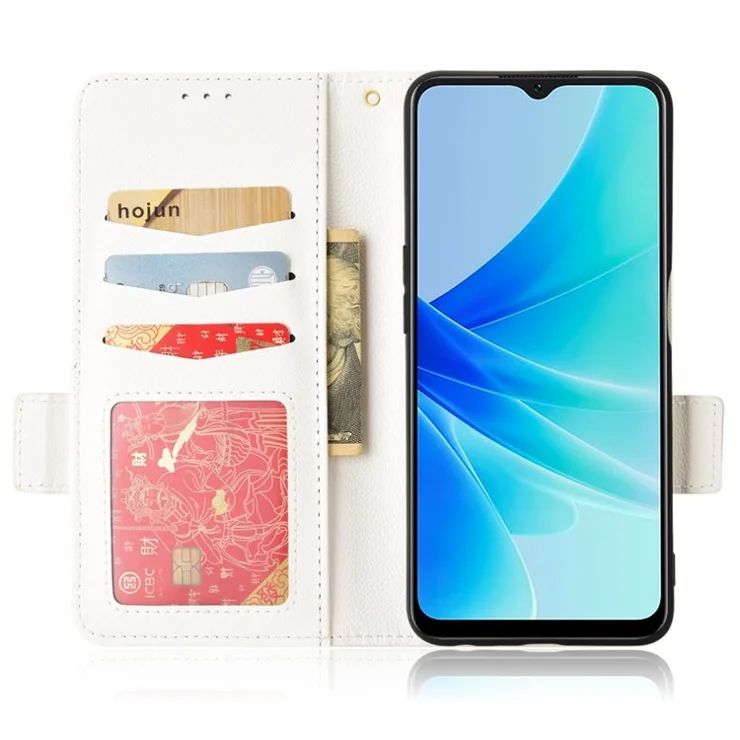PU Leather Phone Case for Oppo A77 4G / A57 4G / A57e 4G / A57s 4G / A57 (CPH2387) (Taiwan Version), Litchi Texture Stand Wallet Phone Cover - White