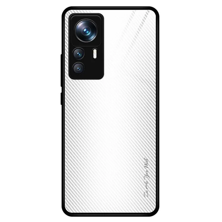 Carbon Fiber Texture Phone Case for Xiaomi 12T Pro 5G Tempered Glass+TPU Anti-scratch Cell Phone Cover - White