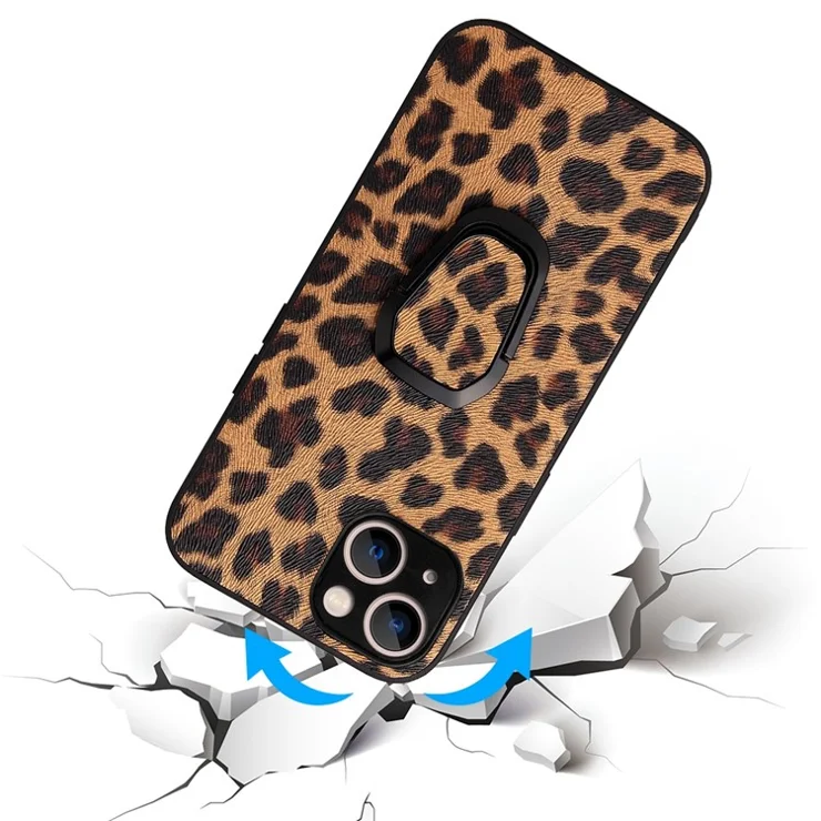 For iPhone 14 Plus Car Mount Kickstand Hybrid Case PU Leather Coated PC+TPU Anti-Scratch Phone Cover - Snake Texture
