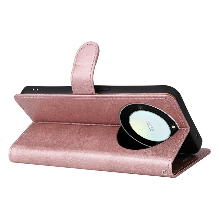 For Honor X40 5G / X9a 5G / Magic5 Lite 5G Case Solid Color Leather Mobile Cover Wallet Stand with Strap - Rose Gold