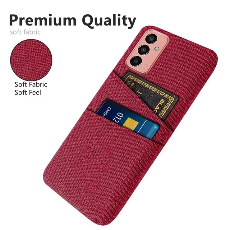 For Samsung Galaxy M13 4G Cloth Texture Phone Case Fall Prevention Dual Card Slots PC Protective Back Cover - Red