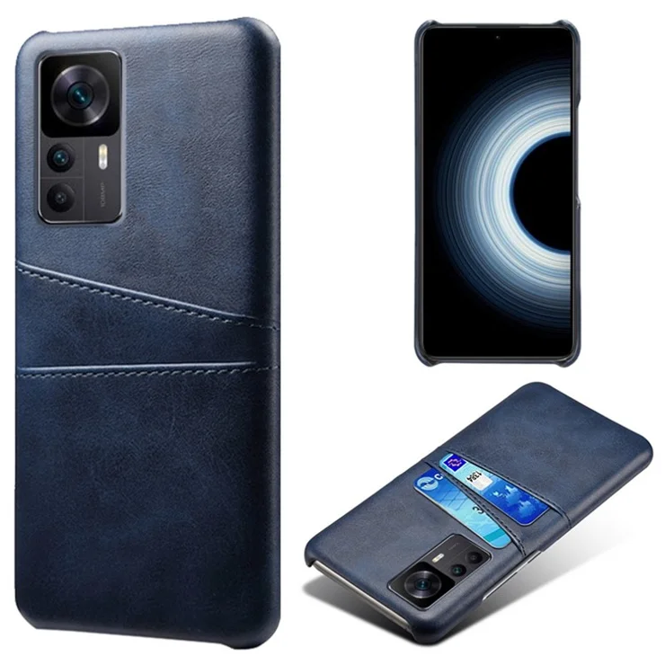 For Xiaomi Redmi K50 Ultra 5G / 12T 5G / 12T Pro 5G Dual Card Slots Phone Case PU Leather Coated Hard PC Scratch Resistant Cover - Blue