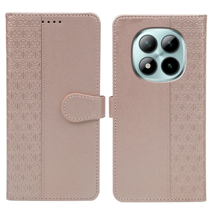 Custodia per Xiaoi Redi Note 15 Pro+ 5G - Oro Rosa, Chiusura agnetica, Quadrifoglio in Pelle